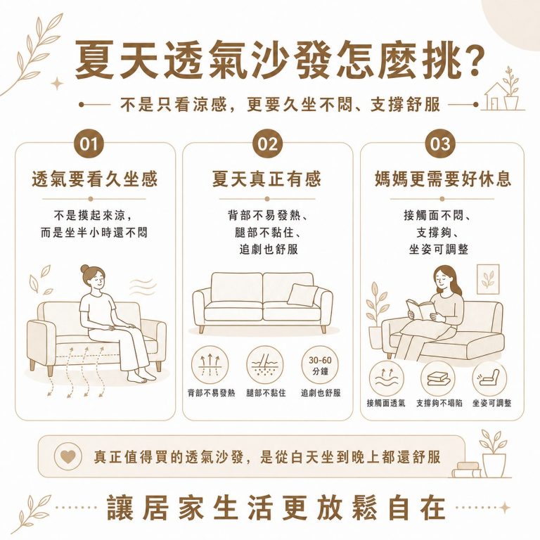 大漢家具提醒，透氣沙發推薦要看的是人體接觸面會不會太悶、支撐夠不夠、坐姿能不能調整