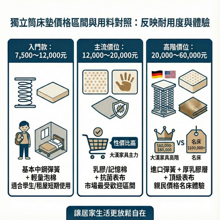 大漢家具的中高階獨立筒床墊，皆能帶來比其他廠牌同等價位甚至更高價位相同的體驗，是你CP值最高的選擇