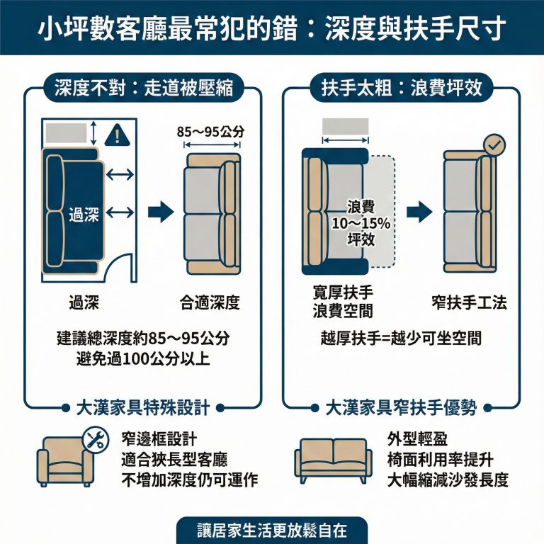 小坪數客廳因為空間小，在挑選電動沙發時更要注意扶手跟座深