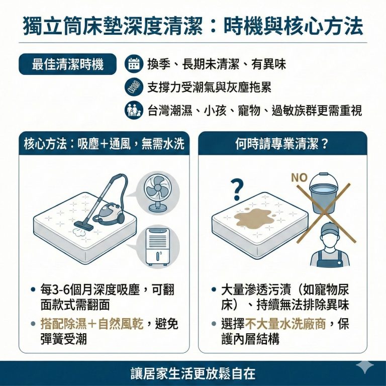 大漢家具建議,若無明顯污漬或弄髒,可以三到六個月再吸塵一次,如果真的不小心碰到孩子尿床、寵物亂尿尿等狀況,也應慎選清潔廠商
