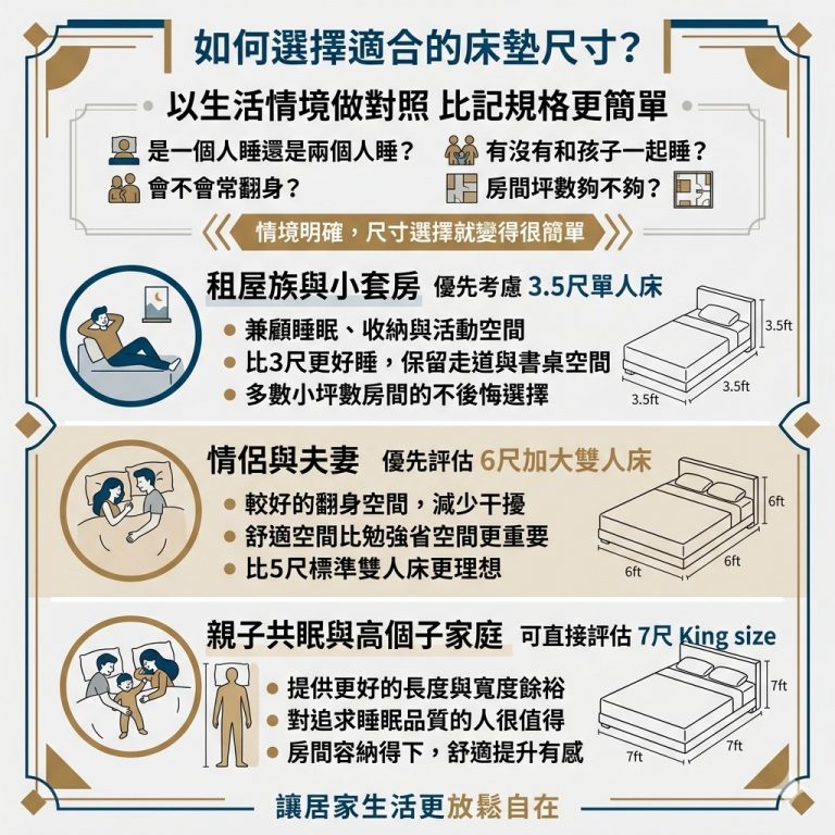 大漢家具提醒，在挑選床墊前，可以先用自己的生活情境評估需要多大的床墊